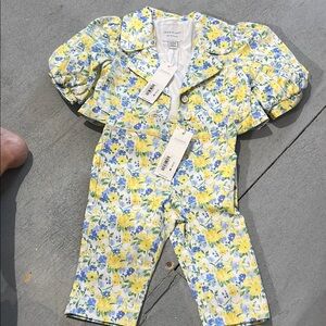 Janie and Jack Floral Kids pants Set - Yellow and Blue